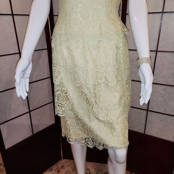 Lilli Diamond of California Green Tiered Lacy Layered Midi Dress - Picture 3 of 7